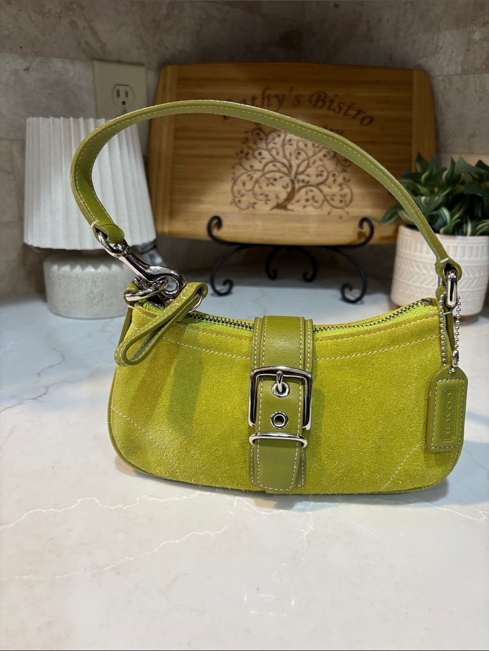 Coach Chartreuse Demi Hampton Suede Mini Bag Y2K